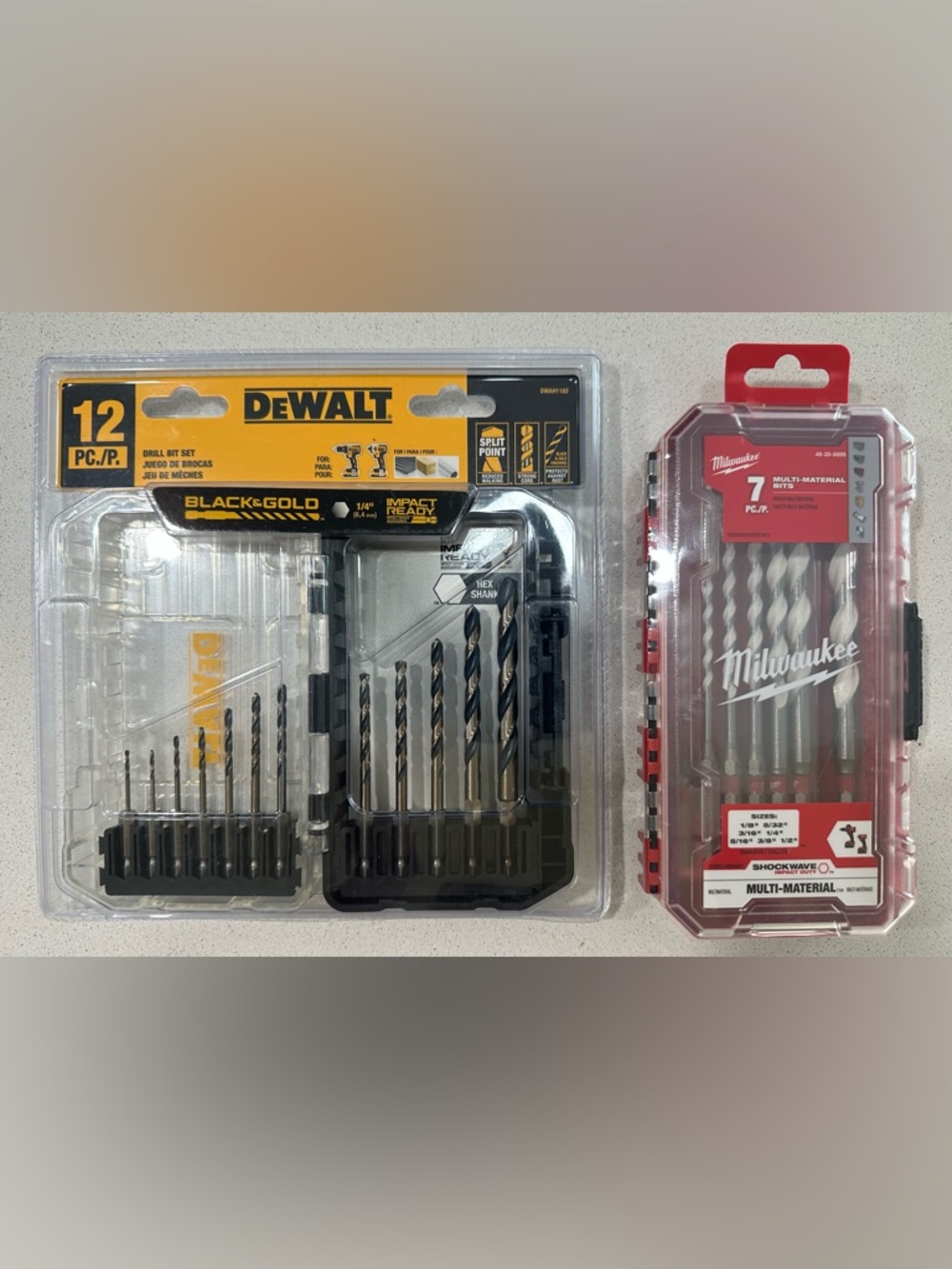 Milwaukee Shockwave Carbide Bits Set And DeWalt Metal Bits Set.